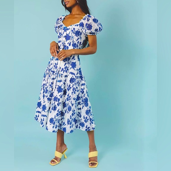 Rachel Parcell Dresses & Skirts - 🪻Rachel Parcell Stencil Floral Eyelet Midi Dress Periwinkle Blue L